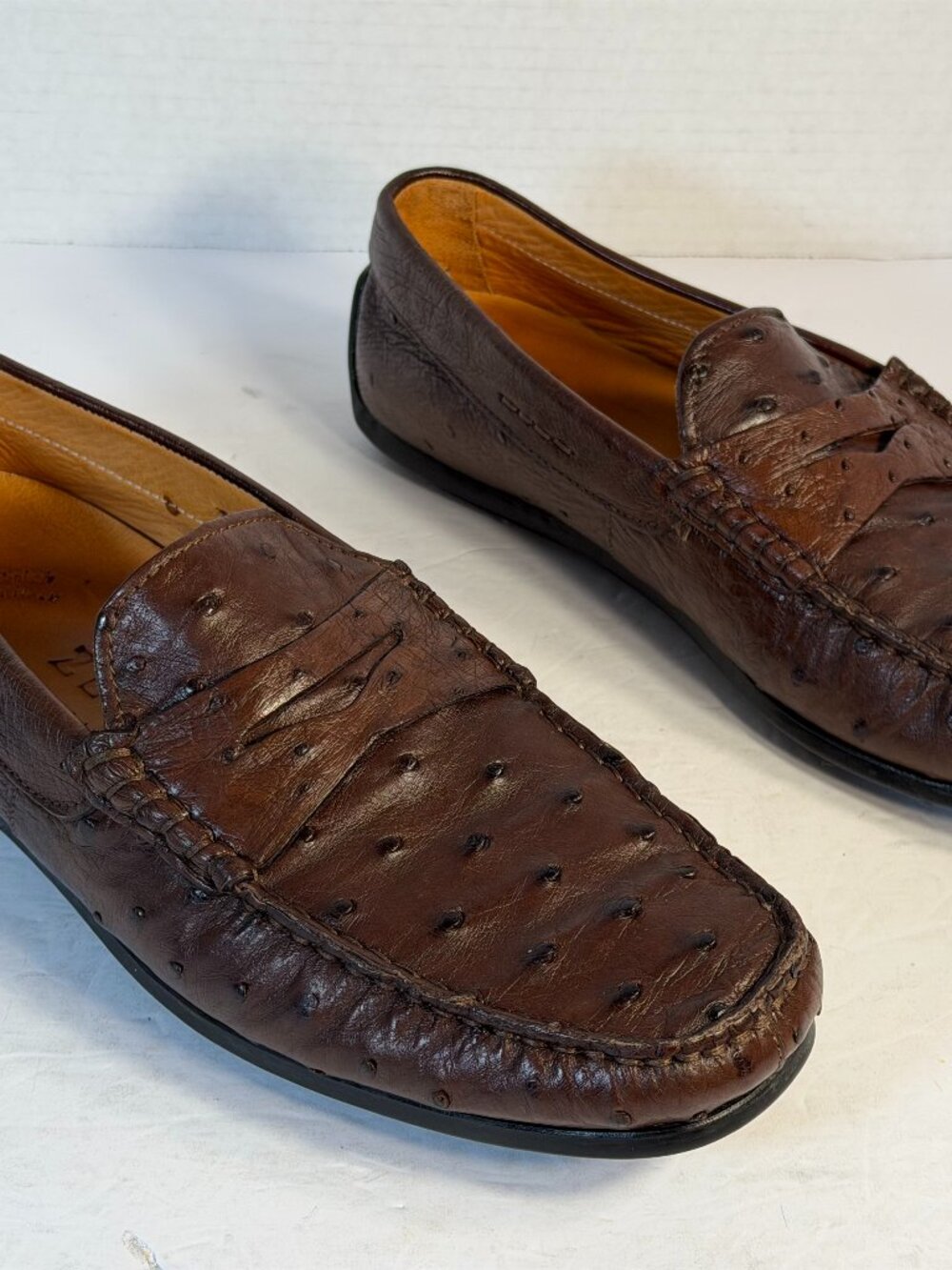 Men's Zelli Roma size 9 Brown Ostrich leather shoes - Picture 15 of 16